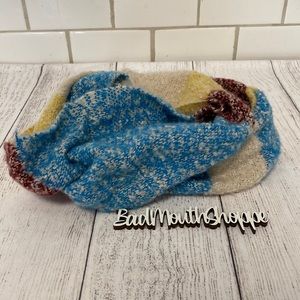 Super Soft Blue Yellow Maroon Stripe Infinity Scarf